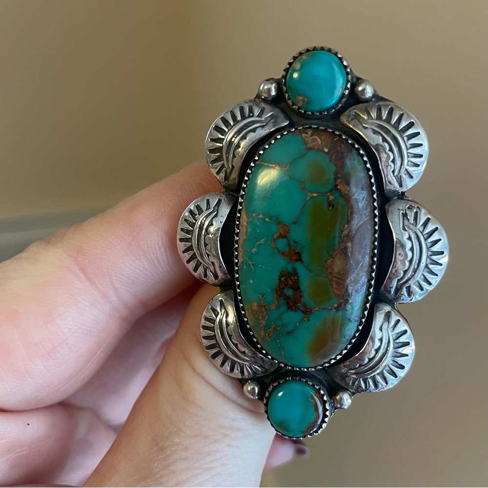 NEW HANDMADE ARTISAN TURQUOISE & SILVER RING SIZE 9 Hi West Southwestern OOAK